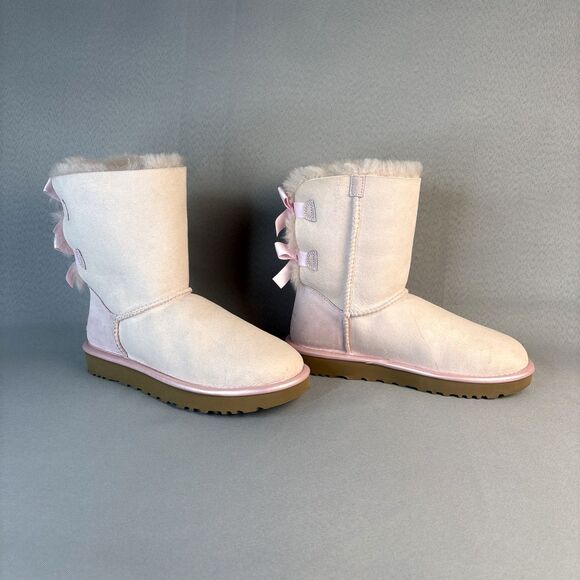 New Women's 7 UGG Boots Bailey Bow Seashell Pink Metallic Extremely Rare Retired - Picture 12 of 16